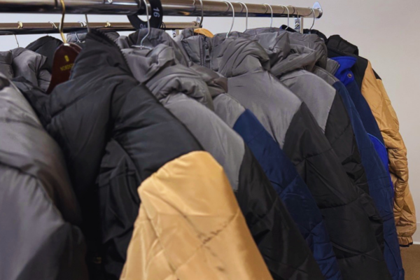 Winter coats on clothing rack